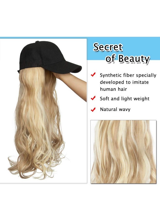 SEGO Baseball Cap With Hair Extensions For Women Adjustable Hat With Hair Attached Synthetic Long Wavy Wig With Black Hat Stylable For Pigtail Ponytail 16 Inch Sandy Blonde&Bleach Blonde 290G - Image 3