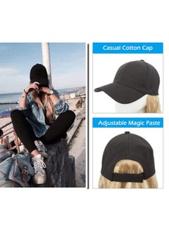 SEGO Baseball Cap With Hair Extensions For Women Adjustable Hat With Hair Attached Synthetic Long Wavy Wig With Black Hat Stylable For Pigtail Ponytail 16 Inch Sandy Blonde&Bleach Blonde 290G  - Image 4