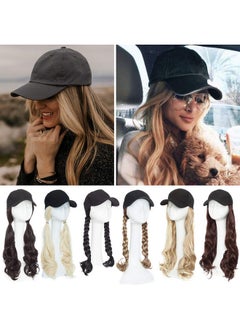 SEGO Baseball Cap With Hair Extensions For Women Adjustable Hat With Hair Attached Synthetic Long Wavy Wig With Black Hat Stylable For Pigtail Ponytail 16 Inch Sandy Blonde&Bleach Blonde 290G  - Image 1