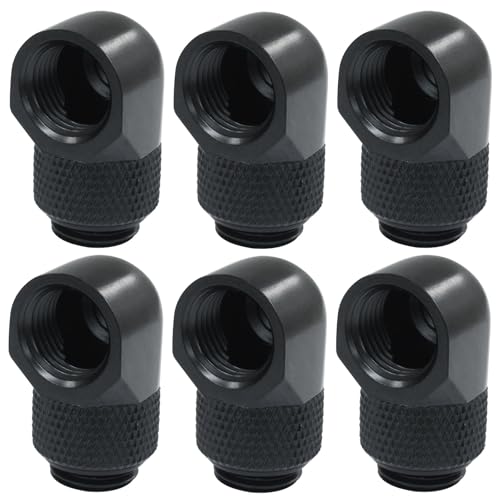 PHITUODA 6 Pack G1/4" Male to Female Extender Fitting, 90° Rotary Elbow Fitting Adapter Connector Water Cooling Fittings for Compter Water Cooling System, Black - Image 1