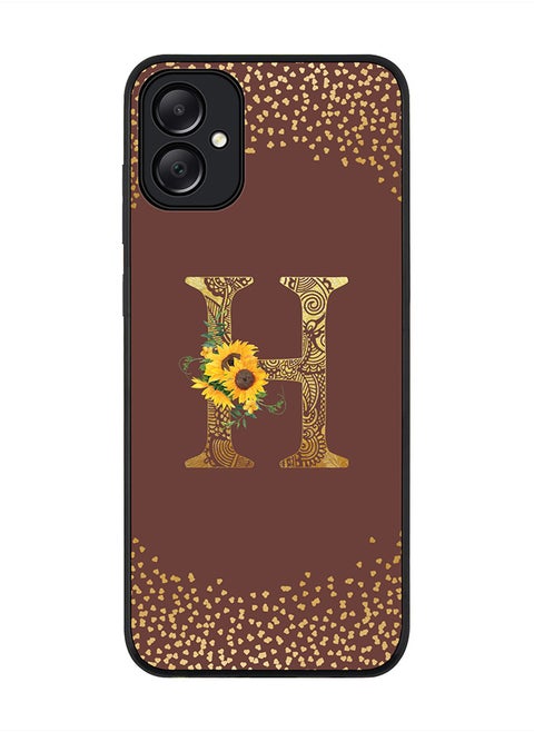 Rugged Black edge case for Samsung Galaxy A05, Slim fit Thin Cover- Custom Monogram Initial Letter Floral Pattern Alphabet-H  (Brown )