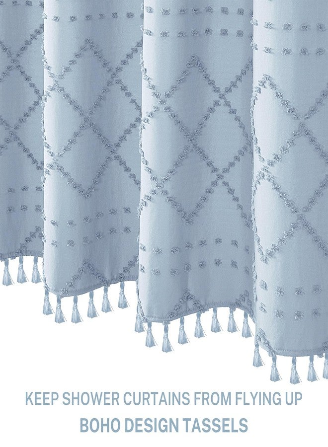Siiluminisoy Fog Blue Boho Shower Curtain, 72 x 72 Tufted Chevron Textured Striped Modern Farmhouse Minimalist Cloth Shower Curtain for Bathroom - Image 3