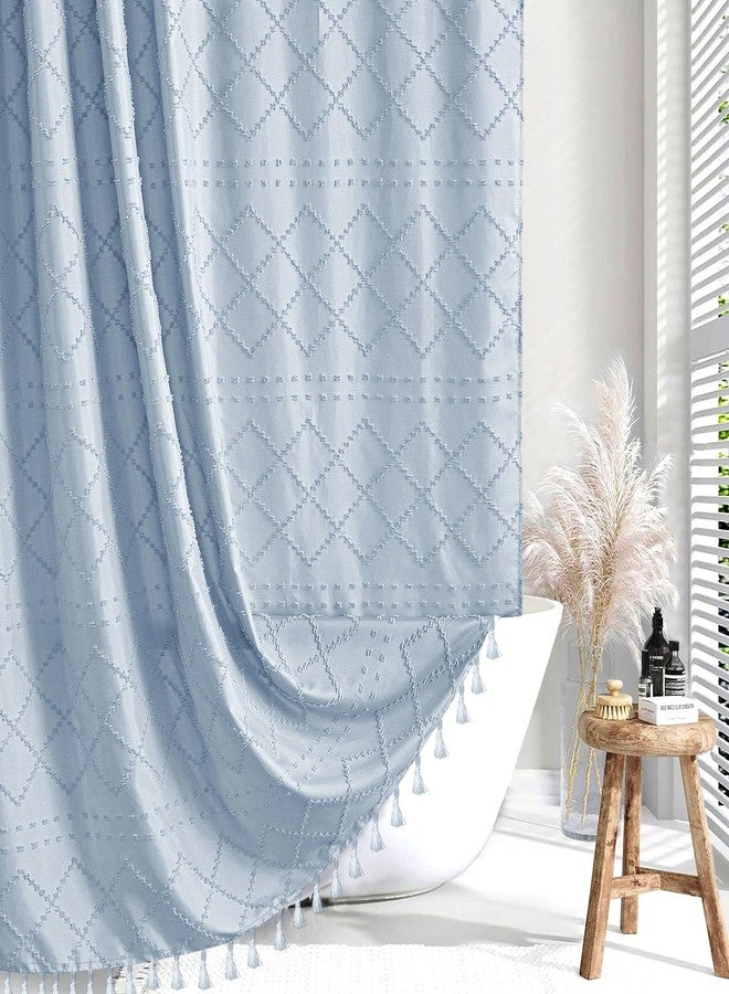Siiluminisoy Fog Blue Boho Shower Curtain, 72 x 72 Tufted Chevron Textured Striped Modern Farmhouse Minimalist Cloth Shower Curtain for Bathroom - Image 1