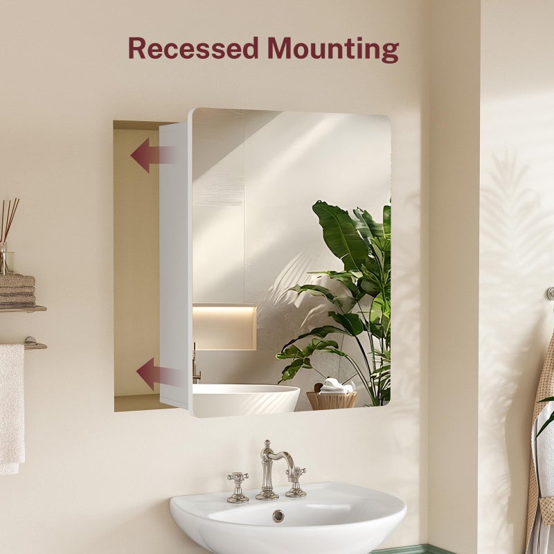 TEENFON Medicine Cabinet Mirror with 2 Adjustable Shelves, Bathroom Mirror with Storage, Recessed or Wall Mount Bathroom Cabinet, White - Image 4