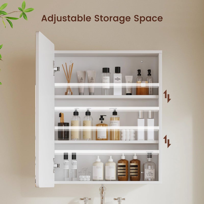 TEENFON Medicine Cabinet Mirror with 2 Adjustable Shelves, Bathroom Mirror with Storage, Recessed or Wall Mount Bathroom Cabinet, White - Image 5