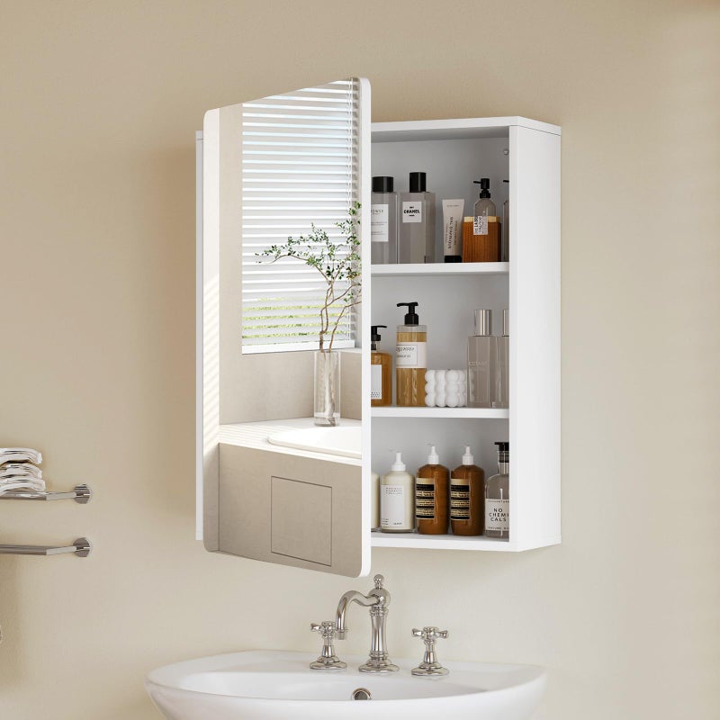 TEENFON Medicine Cabinet Mirror with 2 Adjustable Shelves, Bathroom Mirror with Storage, Recessed or Wall Mount Bathroom Cabinet, White - Image 1