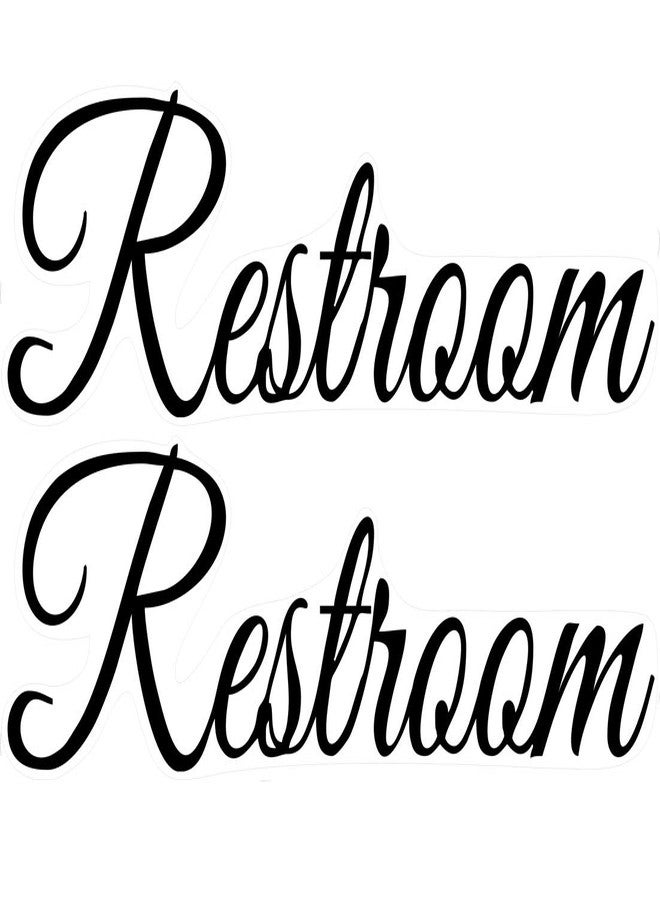 Rockmount Electronics Printed On Clear Adhesive Vinyl, No Background - Restroom - UV Resistant, Waterproof, Durable - Peel & Stick Wall Door Decor Decal Sticker Quote Vinyl Mural Art Script Vinyl lettering - (2 Pack) 9.5" x 2.5", Black - Image 1