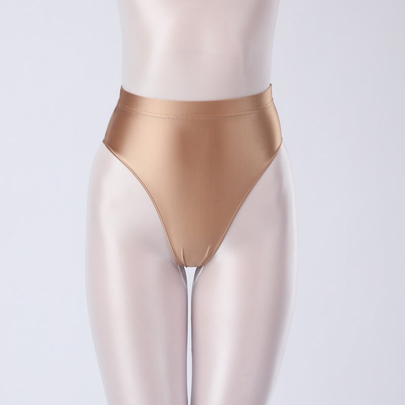 Shiny Glossy Silky Triangle Panties With High Cut For Outerwear, Hip-Hugging High-Waisted Plus-Size Tight-Fitting Underwear 7254 - Image 1