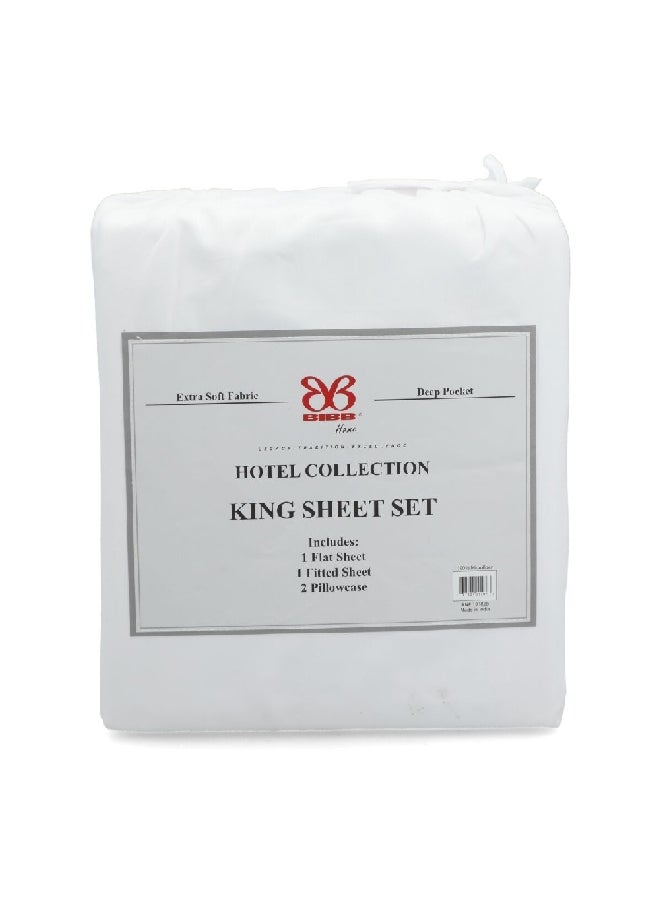 Bibb Home Hotel Collection Extra Soft Fabric Bed Sheet Set White King 5 x 260 x 266 cm HOTEL KING STRIPE  - Image 1