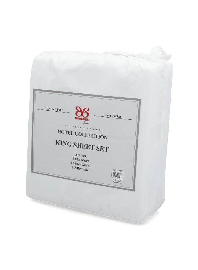 Bibb Home Hotel Collection Extra Soft Fabric Bed Sheet Set White King 5 x 260 x 266 cm HOTEL KING STRIPE  - Image 2