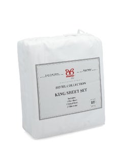 Bibb Home Hotel Collection Extra Soft Fabric Bed Sheet Set White King 5 x 260 x 266 cm HOTEL KING STRIPE  - Image 3