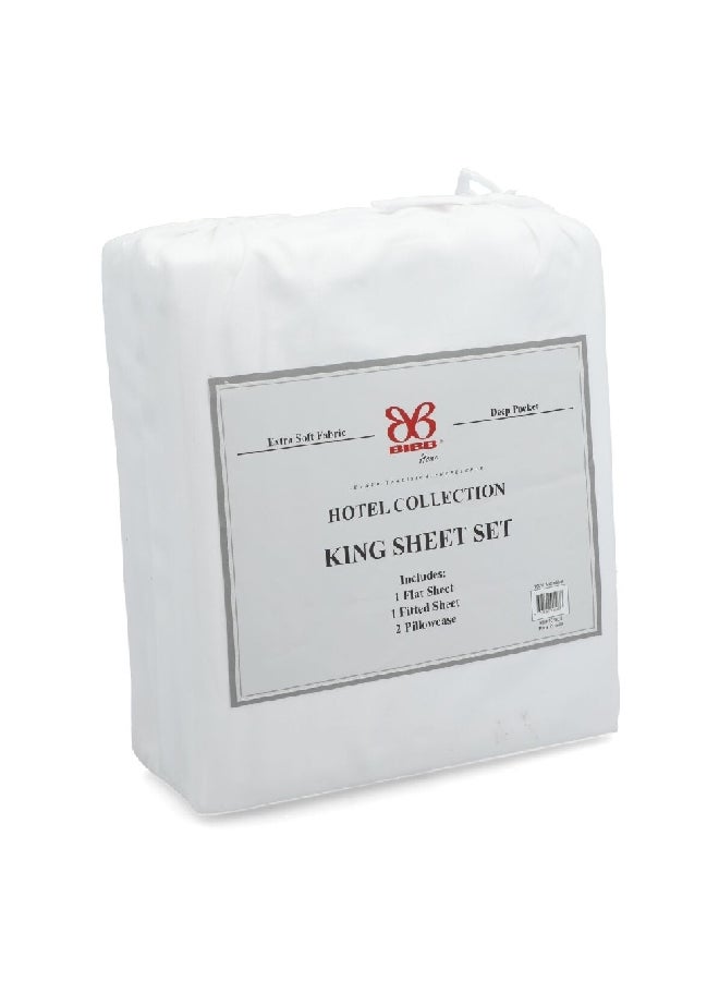 Bibb Home Hotel Collection Extra Soft Fabric Bed Sheet Set White King 5 x 260 x 266 cm HOTEL KING STRIPE  - Image 3