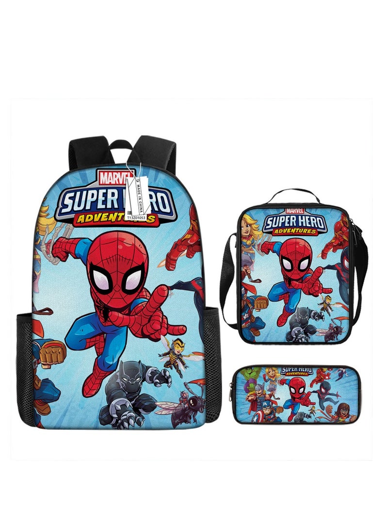 Spider-Man 3-Piece Set (Backpack + Crossbody Bag + Pencil Case) - Large Capacity Print for Boys, School Kids - Breathable, Waterproof, Durable, Shock-Absorbing, Load-Reducing 