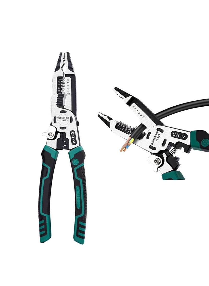 SYOSI 10-in-1 Electrician Pliers, Wire Stripper Tool, Cable Cutters, CR-V Multifunctional Plier with Wire Stripper, Crimper Side Cutter, Insulation Wire Stripping/Cutting/Crimping Pliers Tool - Image 1