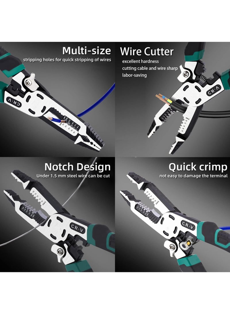 SYOSI 10-in-1 Electrician Pliers, Wire Stripper Tool, Cable Cutters, CR-V Multifunctional Plier with Wire Stripper, Crimper Side Cutter, Insulation Wire Stripping/Cutting/Crimping Pliers Tool - Image 4
