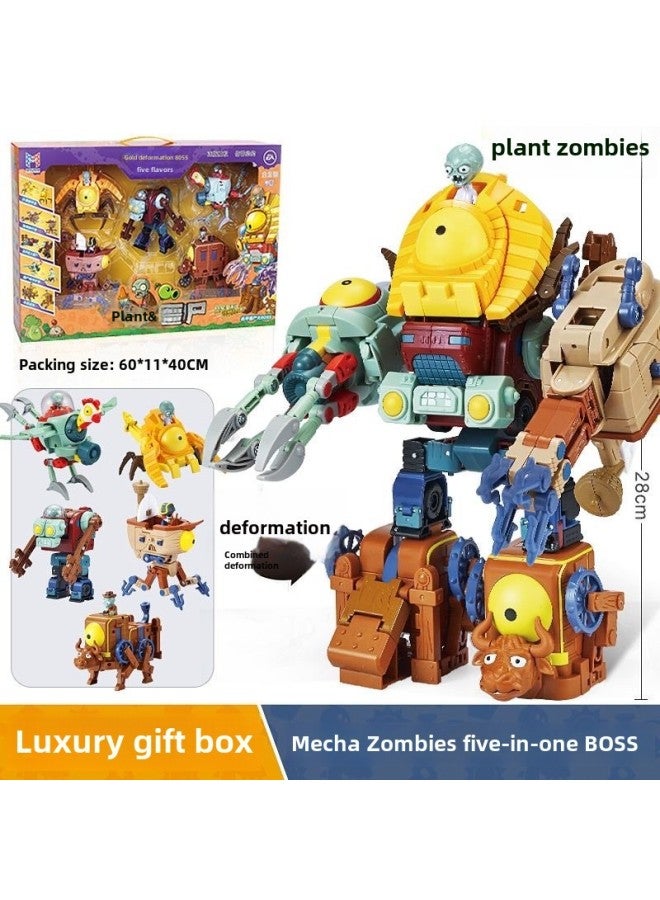 Xinlexin Transformation Plant Vs Zombie Toy Alloy Combination Robot Assembling Mecha BOOS Five-in-one-Color:2606 [full Set Of Mecha BOOS] Window Portable Gift Box  - Image 1