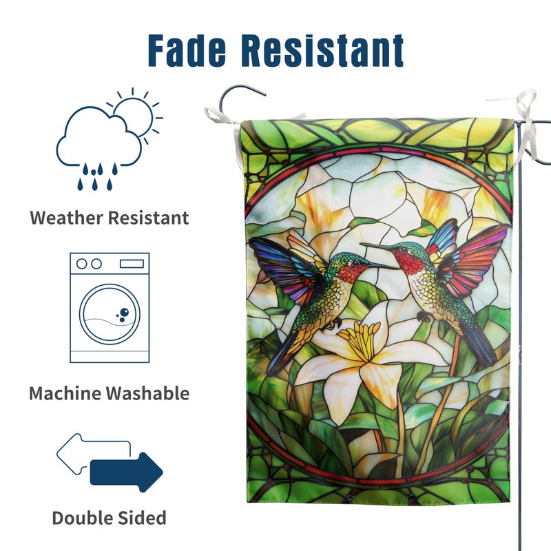DZGlobal Stained Glass Hummingbird Garden Flags Floral Spring Flag Summer Flower Yard Flags for Outside 12x18 Double Sided Small Outdoor Seasonal Flags for Lawn Porch Patio Decor - Image 4