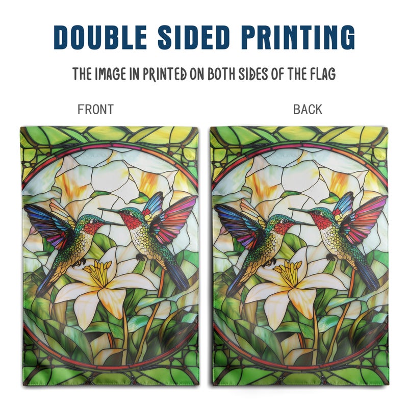 DZGlobal Stained Glass Hummingbird Garden Flags Floral Spring Flag Summer Flower Yard Flags for Outside 12x18 Double Sided Small Outdoor Seasonal Flags for Lawn Porch Patio Decor - Image 5