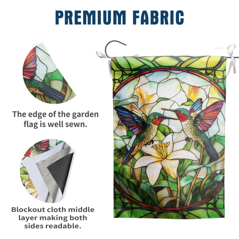 DZGlobal Stained Glass Hummingbird Garden Flags Floral Spring Flag Summer Flower Yard Flags for Outside 12x18 Double Sided Small Outdoor Seasonal Flags for Lawn Porch Patio Decor - Image 3