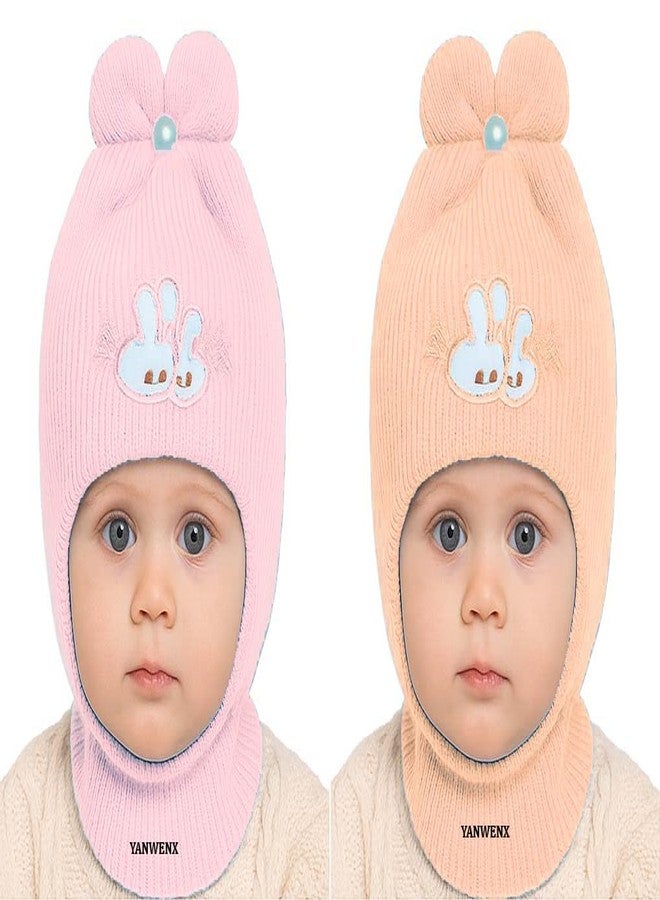 Yanwenx Baby Boys & Girls Soft Woolen Monkey Cap (Pack of 2,Light Pink|Beige) | Full Head, Ear & Neck Coverage | Ideal for 6 Months to 12 Months - Image 1