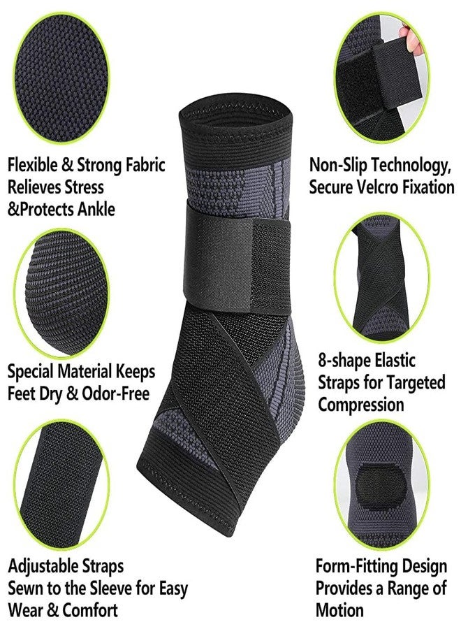 Cetaplast Ankle Support for Ligament Damage Sprained Ankle, Achilles Tendonitis Foot & Plantar Fasciitis Support Strap, Heel Pain Relief & Wrap for Compression Black Grey (M) - Image 3