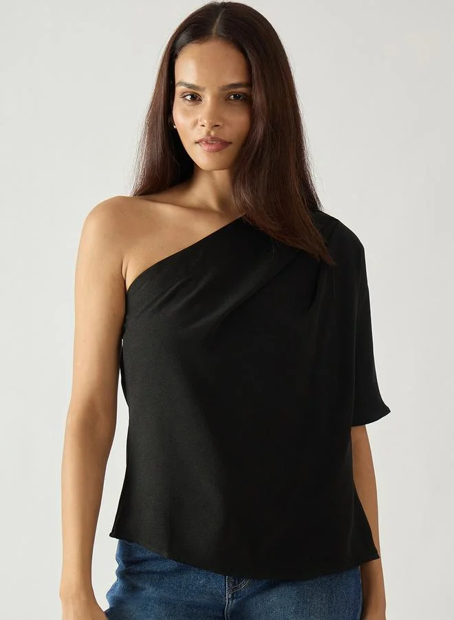 Femmella Black Solid One Shoulder Top
