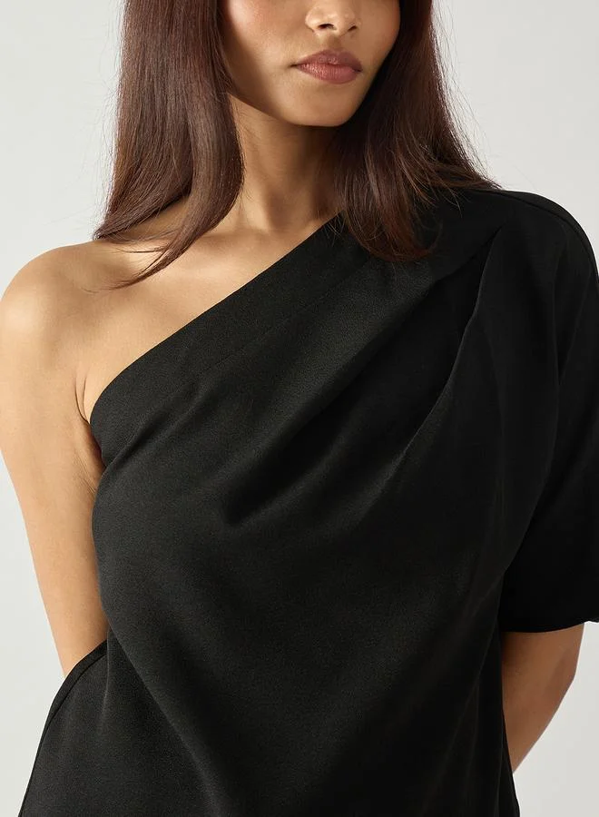 Femmella  Black Solid One Shoulder Top for Women | Best Price UAE