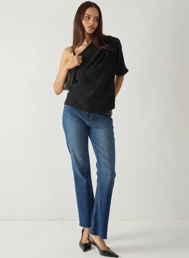 Femmella  Black Solid One Shoulder Top for Women | Best Price UAE