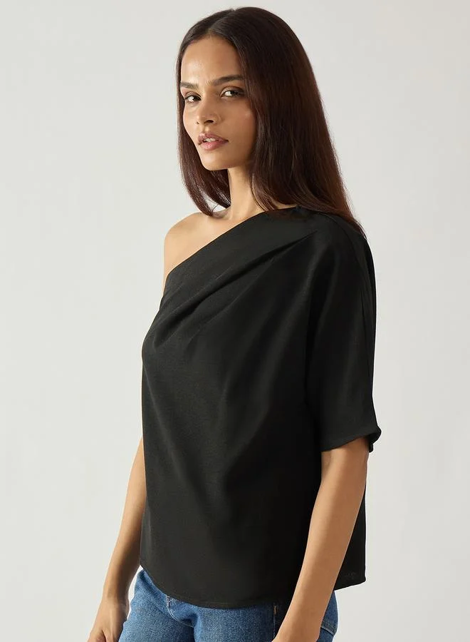 Femmella  Black Solid One Shoulder Top for Women | Best Price UAE