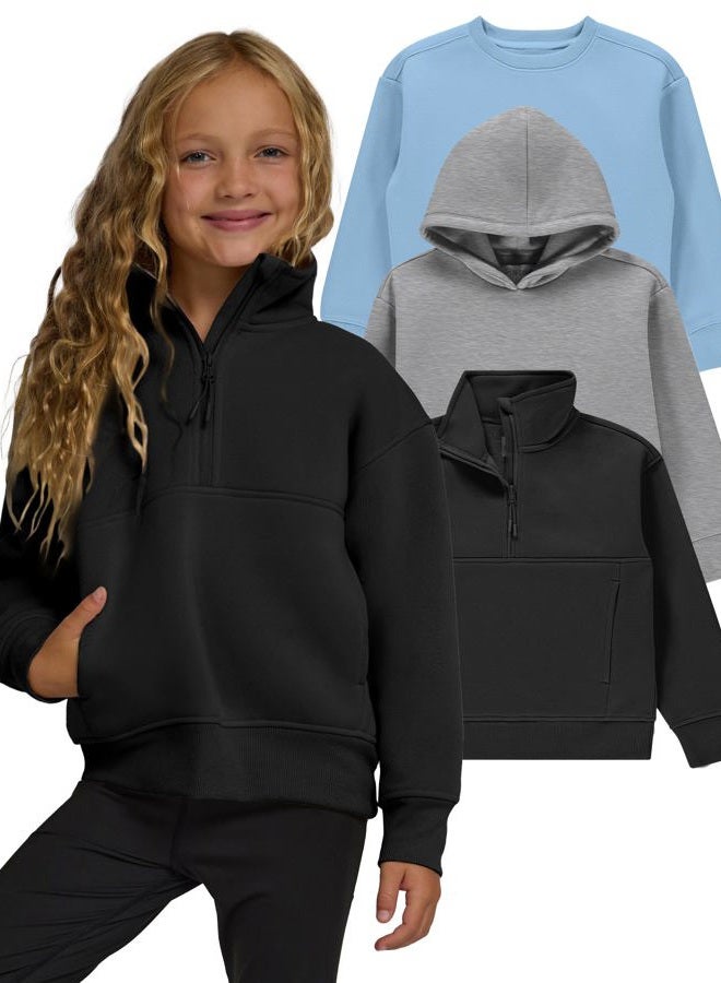 PURE CHAMP Girls Sweatshirt 3 Pack Hoodie for Teen Girls Crewneck Sweatshirt Quarter Zip hoodies Fleece Sizes 4–16 Clothing, Black, Heather Grey, Sky Blue, S - Image 1