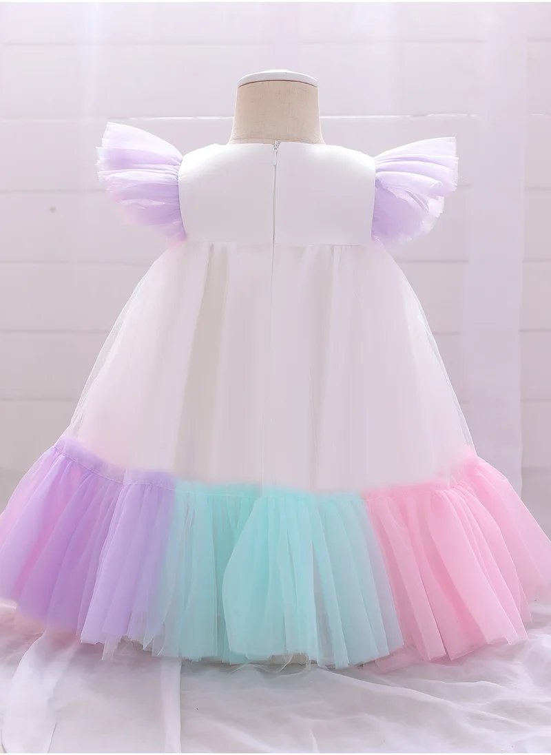 دىدانيالا Toddler Girls Contrast Mesh Ruffle Trim Colorblock Flounce Hem Gown Dress