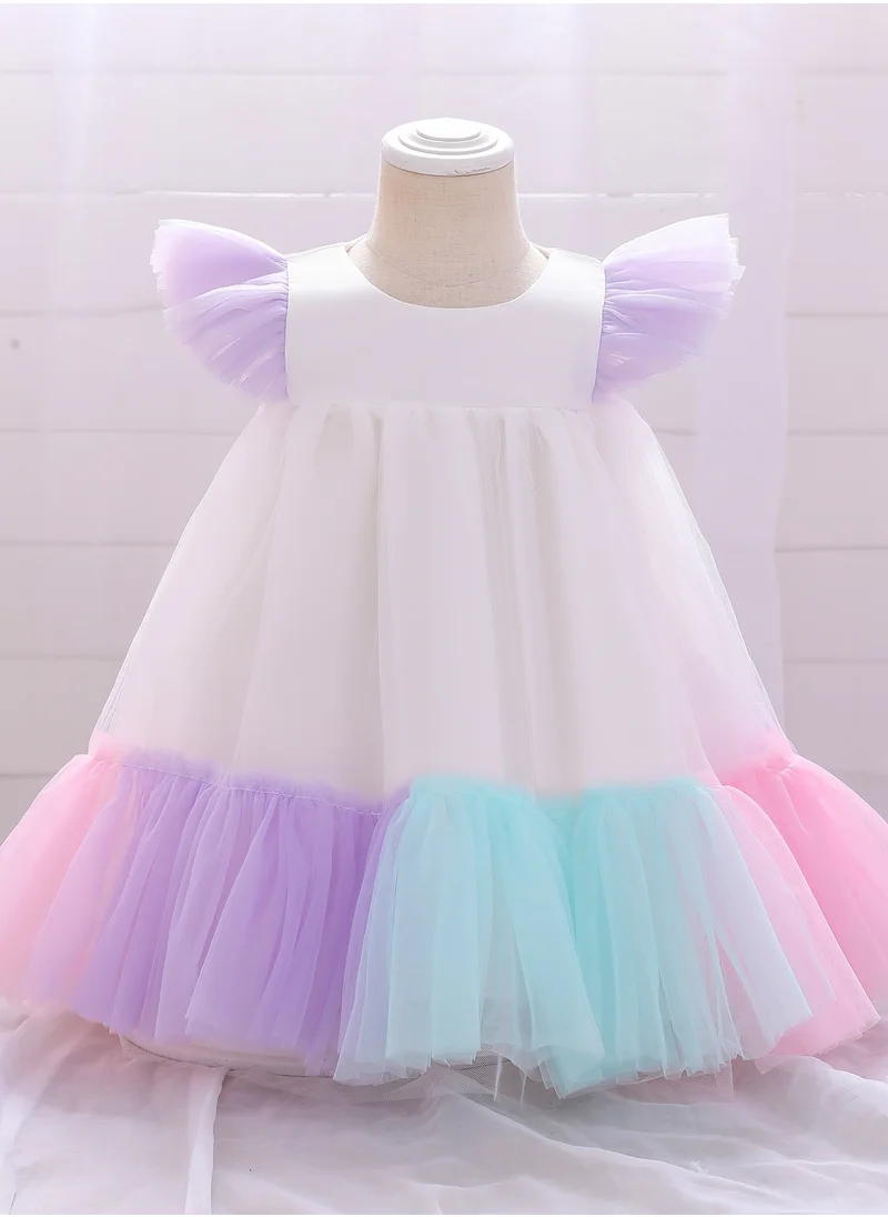 دىدانيالا Toddler Girls Contrast Mesh Ruffle Trim Colorblock Flounce Hem Gown Dress