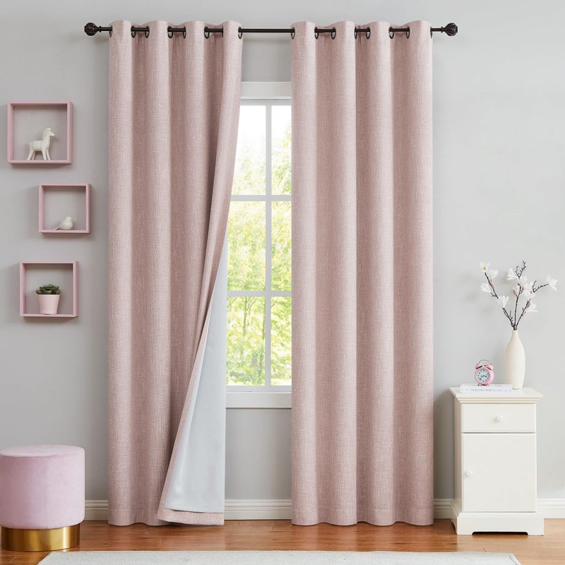 Central Park Pink Full Blackout Curtain with Liner Heavy Linen Texture Thermal Insulated Energy Efficient Window Treatment Drapes 84 Inches Long with Grommet for Bedroom, Rose Pink, 50"x84", 2 Panels - Image 1