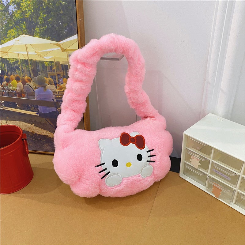 New Fluffy Crossbody Handbag Cute Cartoon Shoulder Bag for Girls Green pacha dog - Image 5