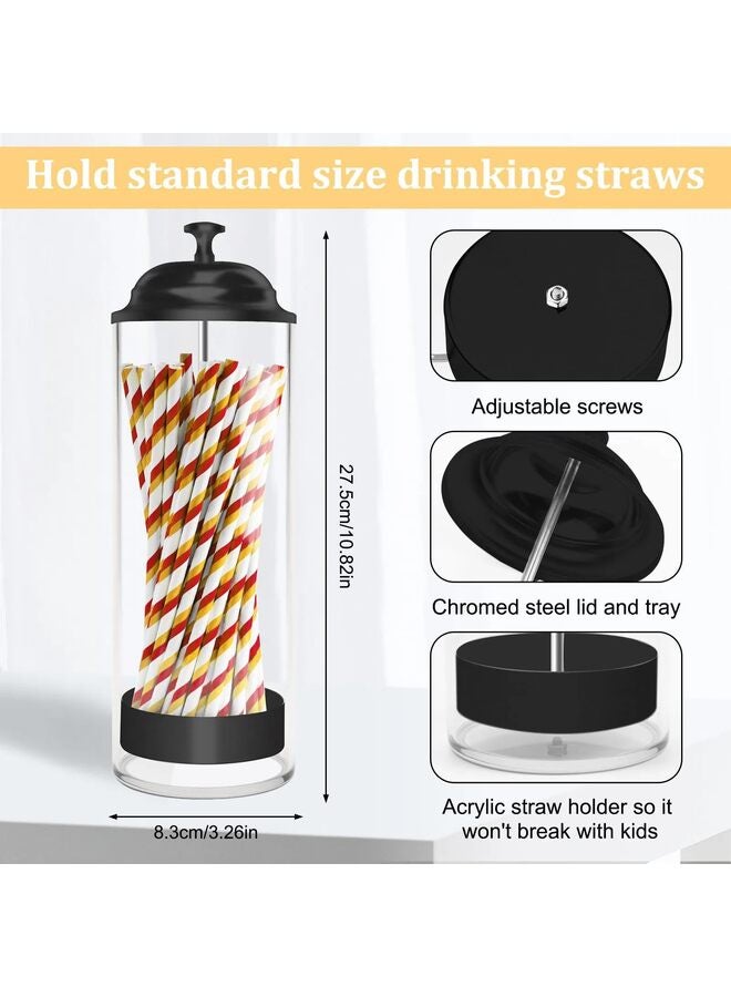 Plastic Straw Dispenser, Acrylic Plastic Straw Dispenser for Counter with Lid, Straw Holder for Standard Size Drinking Straws(Black) - Image 3