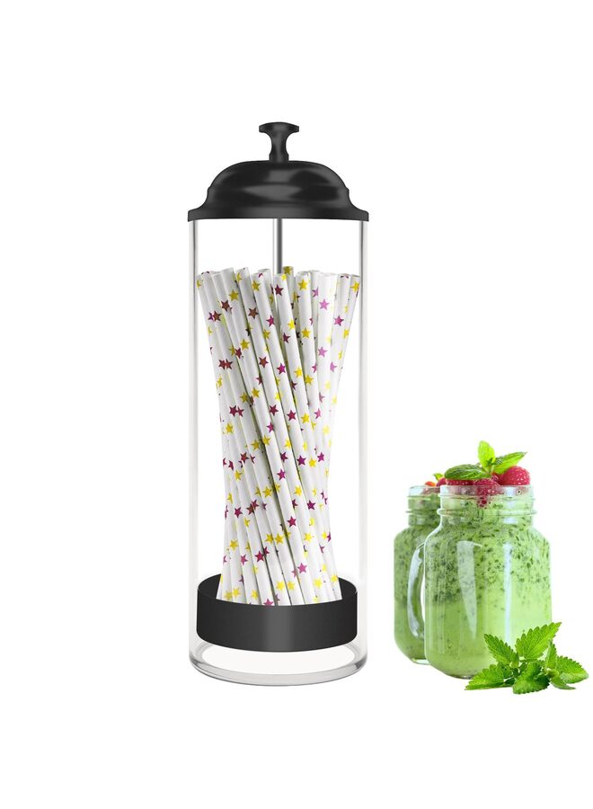 Plastic Straw Dispenser, Acrylic Plastic Straw Dispenser for Counter with Lid, Straw Holder for Standard Size Drinking Straws(Black) - Image 1