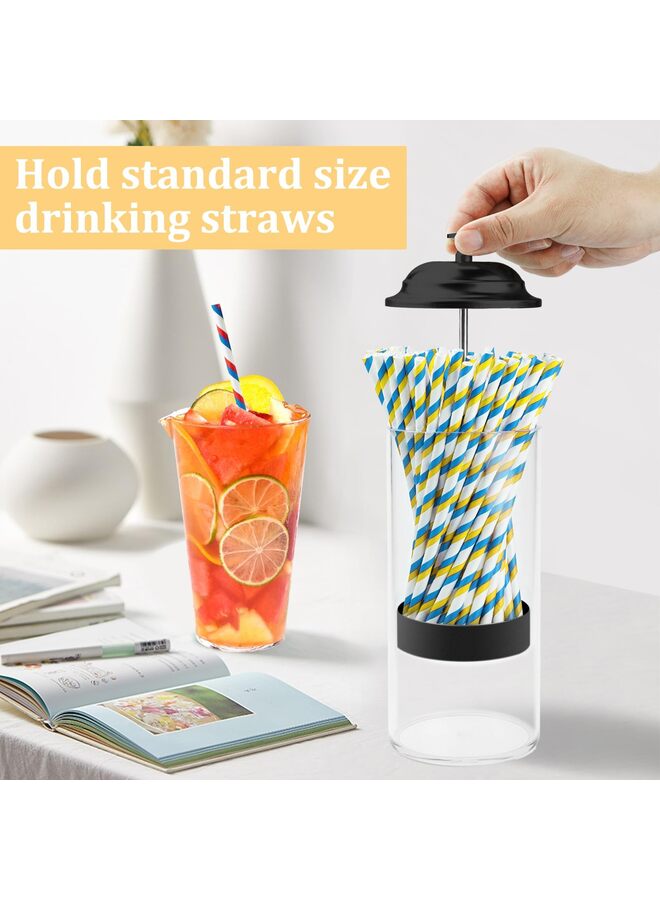 Plastic Straw Dispenser, Acrylic Plastic Straw Dispenser for Counter with Lid, Straw Holder for Standard Size Drinking Straws(Black) - Image 2