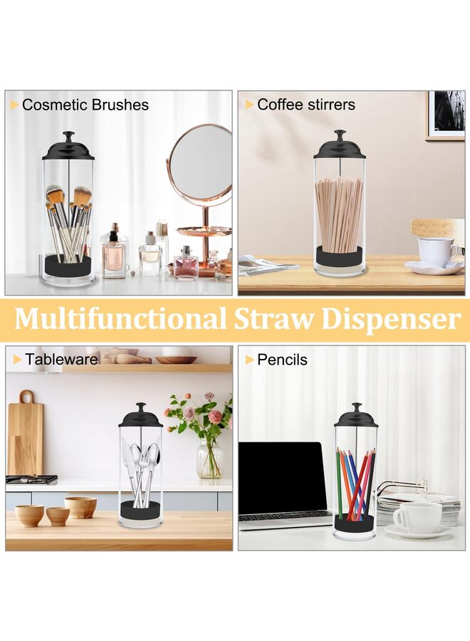 Plastic Straw Dispenser, Acrylic Plastic Straw Dispenser for Counter with Lid, Straw Holder for Standard Size Drinking Straws(Black) - Image 5