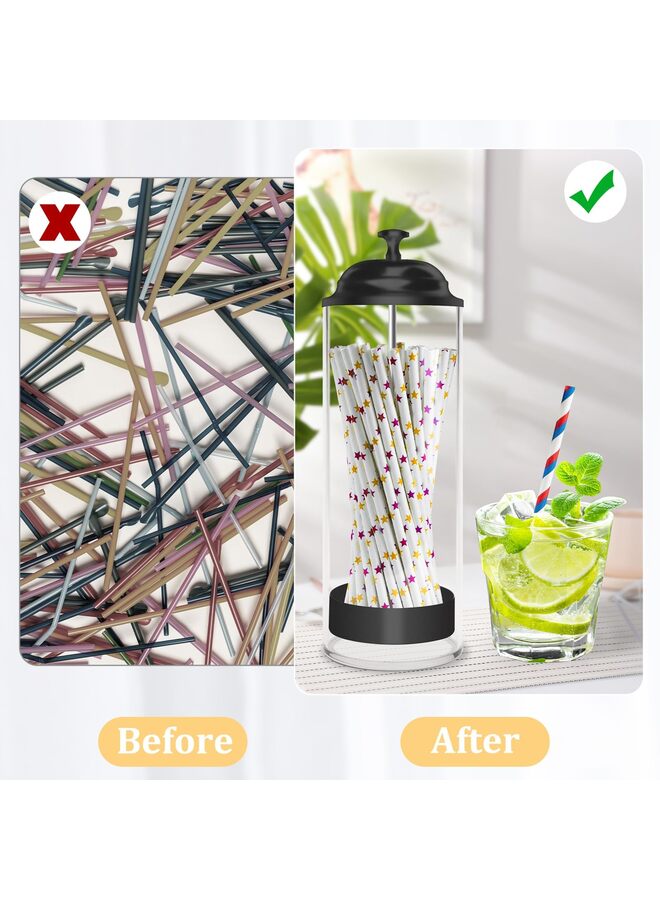 Plastic Straw Dispenser, Acrylic Plastic Straw Dispenser for Counter with Lid, Straw Holder for Standard Size Drinking Straws(Black) - Image 4