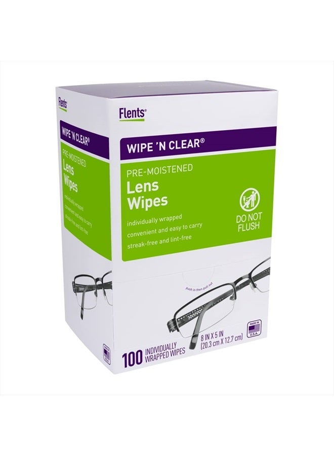 Flents Wipe'N Clear Lens Wipes by Flents, 100 Lens Cleaning Wipes, Anti-Streak & Fast Drying, 5"x6",100 Count - Image 1