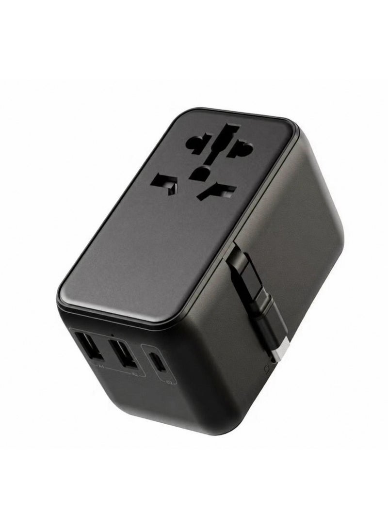 Universal Travel Adapter with USB-C PD 20W Fast Charging, 2 USB-A + 1 USB-C Ports, International Power Plug Adapter for US, UK, EU & AU, 2500W Max, Worldwide Travel Charger, Black - Image 1