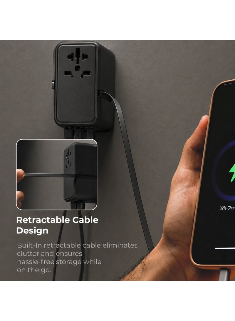 Universal Travel Adapter with USB-C PD 20W Fast Charging, 2 USB-A + 1 USB-C Ports, International Power Plug Adapter for US, UK, EU & AU, 2500W Max, Worldwide Travel Charger, Black - Image 4