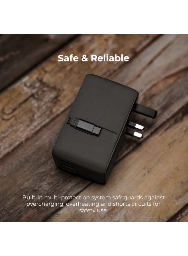 Universal Travel Adapter with USB-C PD 20W Fast Charging, 2 USB-A + 1 USB-C Ports, International Power Plug Adapter for US, UK, EU & AU, 2500W Max, Worldwide Travel Charger, Black - Image 5
