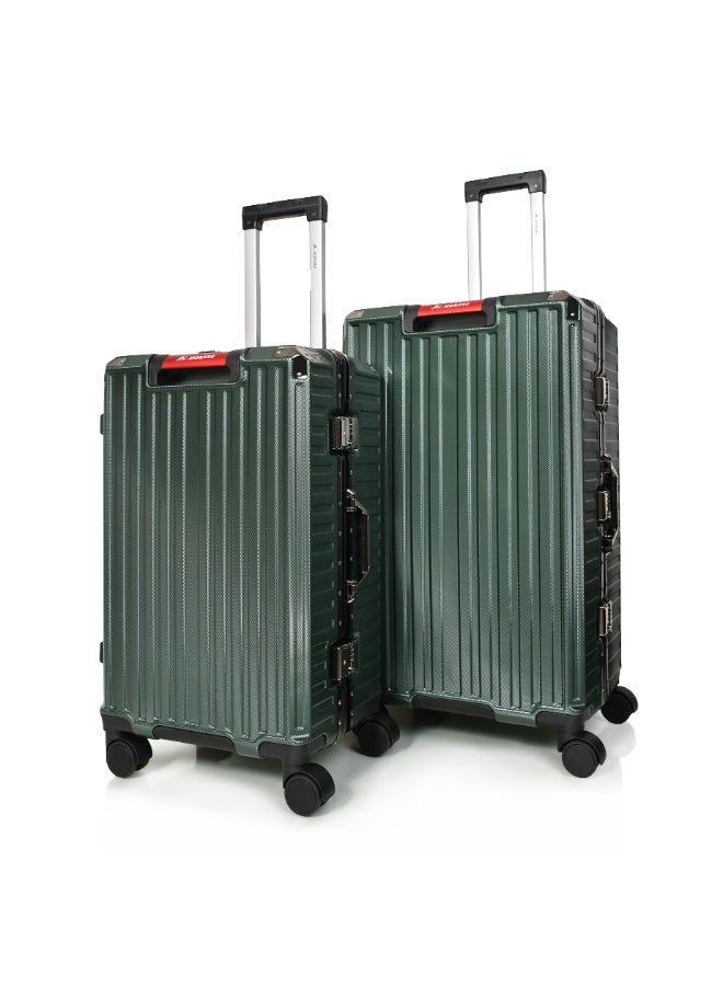 مورانو طقم شنط سفر من مورانو بإطار ألمنيوم بتصميم عصري وأنيق و قفل محكم مرقم للأمان وحامل أكواب وجوال لون أخضر مقاسات: 28''-24''-20'' إنش - Image 3