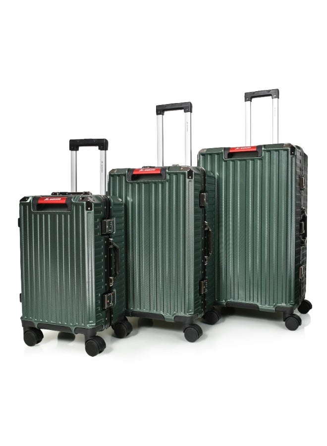 مورانو طقم شنط سفر من مورانو بإطار ألمنيوم بتصميم عصري وأنيق و قفل محكم مرقم للأمان وحامل أكواب وجوال لون أخضر مقاسات: 28''-24''-20'' إنش - Image 1