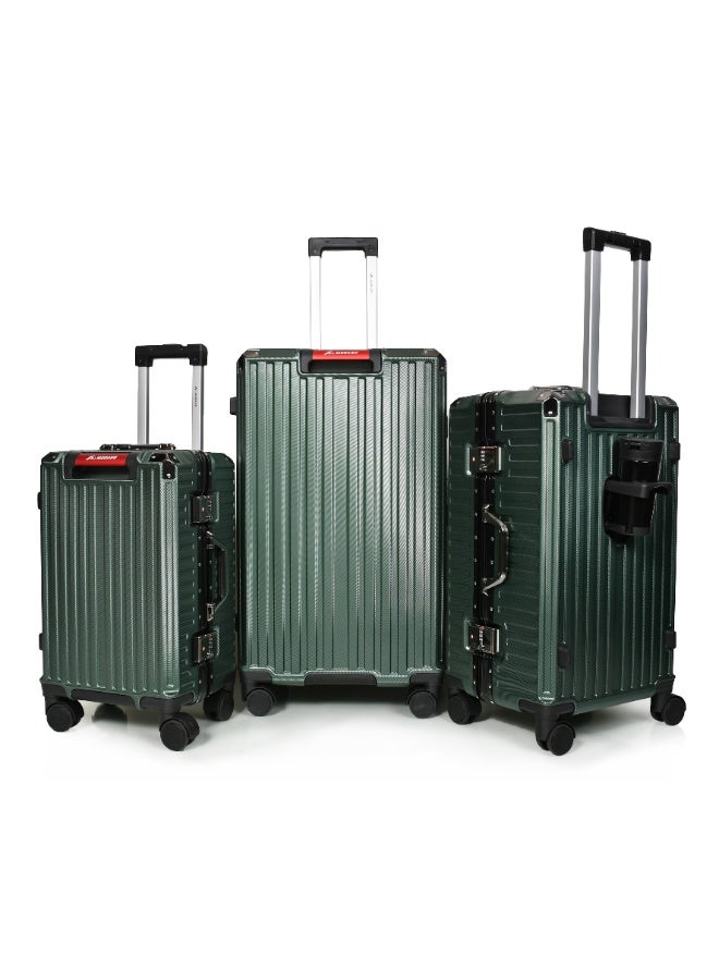 مورانو طقم شنط سفر من مورانو بإطار ألمنيوم بتصميم عصري وأنيق و قفل محكم مرقم للأمان وحامل أكواب وجوال لون أخضر مقاسات: 28''-24''-20'' إنش - Image 2