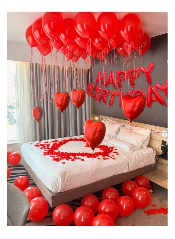249pcs Red Party Decor Set – Includes Balloons, Banner, Rose Petals & Glue Dots Great for Birthdays, Valentine's & More - Image 2