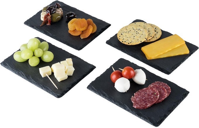 COUNTRY HOME SLATE STONE PLATES FOR TAPAS APPETIZERS CHARCUTERIE PLATTERS GOURMET KITCHEN GIFT ESSENTIALS SET OF 465 X 45 NATURAL