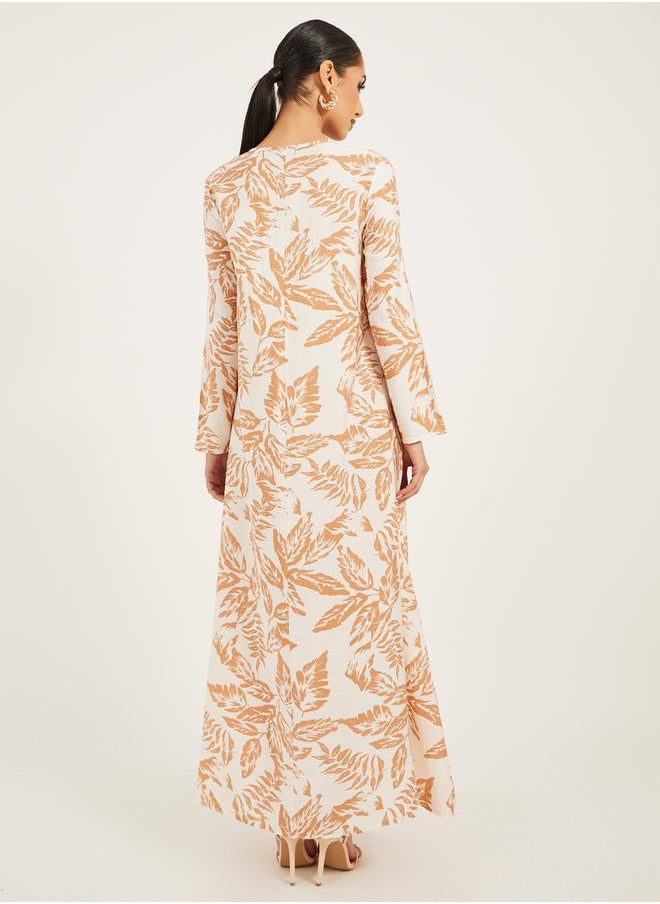 Styli - all over foilage print jalabiya is soft fabric w/ front pleat detail - Image 1
