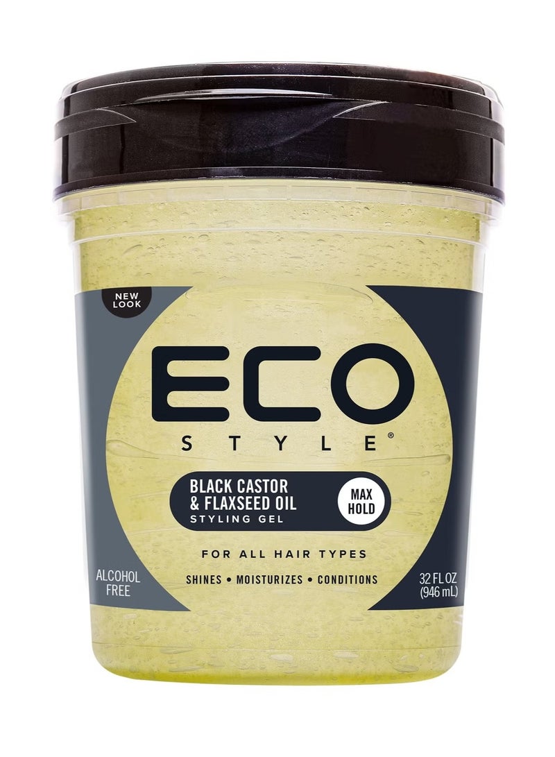Eco Style Black Castor & Flaxseed Oil Hair Styling Gel 32oz / 946ml | Max Hold Gel for Curly, Coily & Textured Hair - Image 1